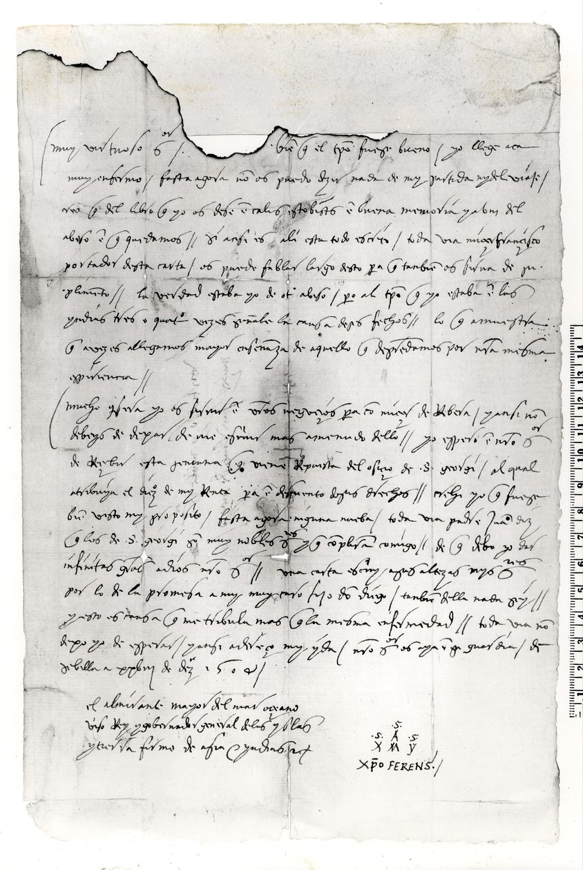 Fragmento de carta escrita por Cristóbal Colón (1451-1506) de Unbekannt Unbekannt