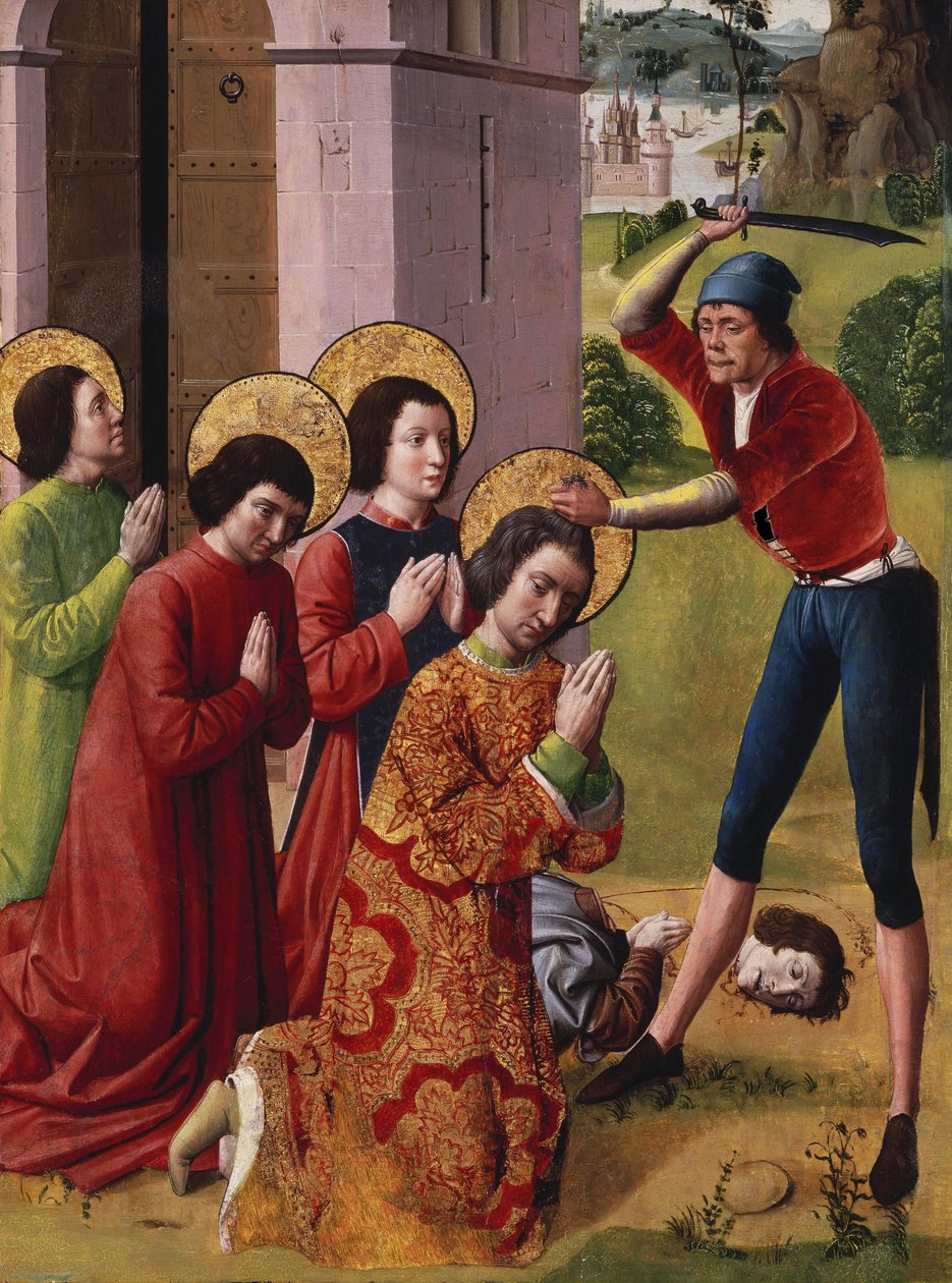 Martirio de los santos Cosme y Damián con sus tres hermanos, parte de un retablo de Unbekannt Unbekannt