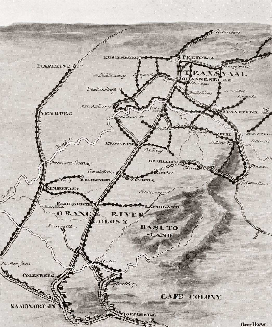 Mapa del Sistema de Bloqueo de Lord Kitchener en Sudáfrica, 1916 de Unbekannt Unbekannt