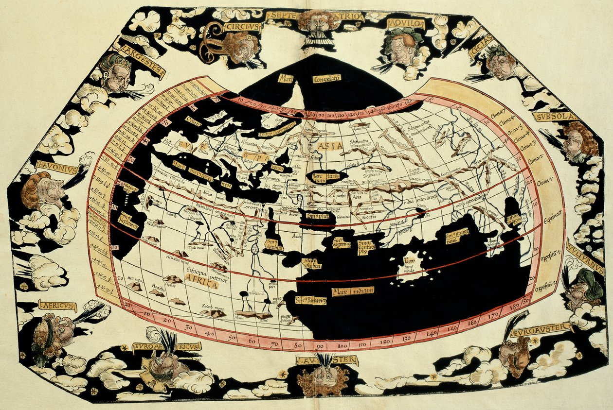 Mapa del mundo, basado en descripciones y coordenadas dadas en 
