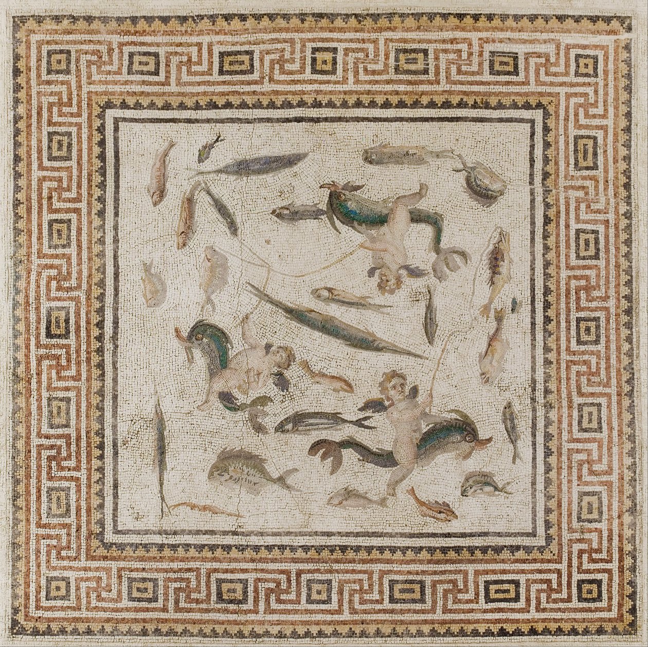 Mosaico marino (panel central de tres paneles de un piso) de Unbekannt Unbekannt