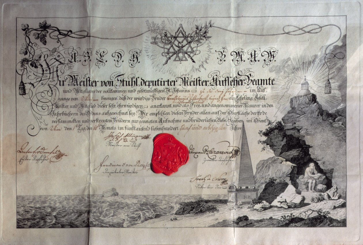 Certificado masónico, 1785 de Unbekannt Unbekannt