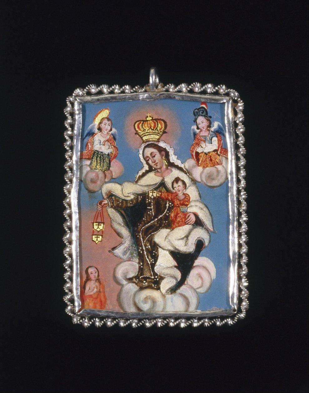 Medallón pintado en marco de relicario. Recto: Nuestra Señora del Carmen sobre un alma en el purgatorio. Verso: Virgen de... de Unbekannt Unbekannt