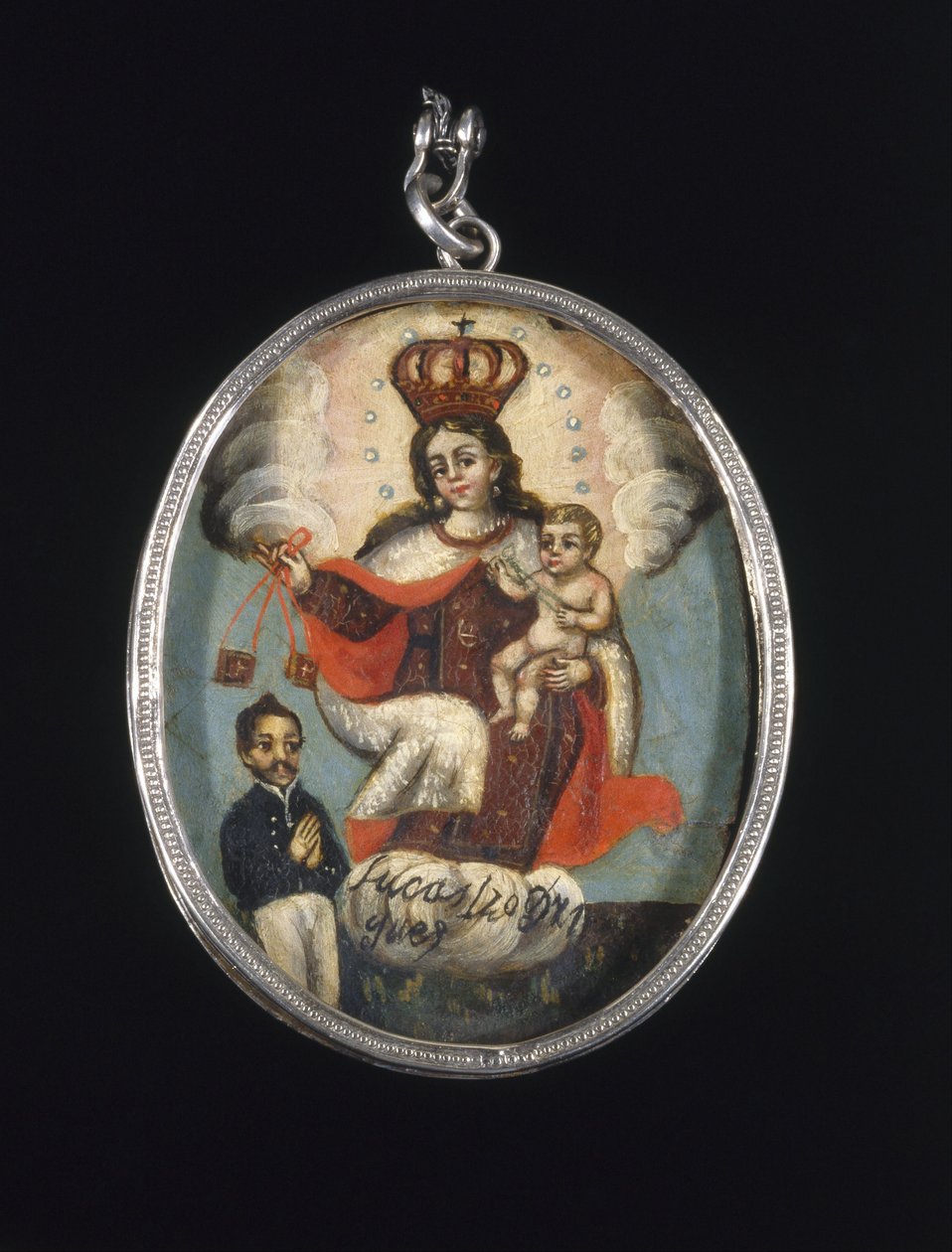 Medallón pintado en marco de relicario (recto: Nuestra Señora del Monte Carmelo con figura de donante masculino, verso: Arcángel) de Unbekannt Unbekannt