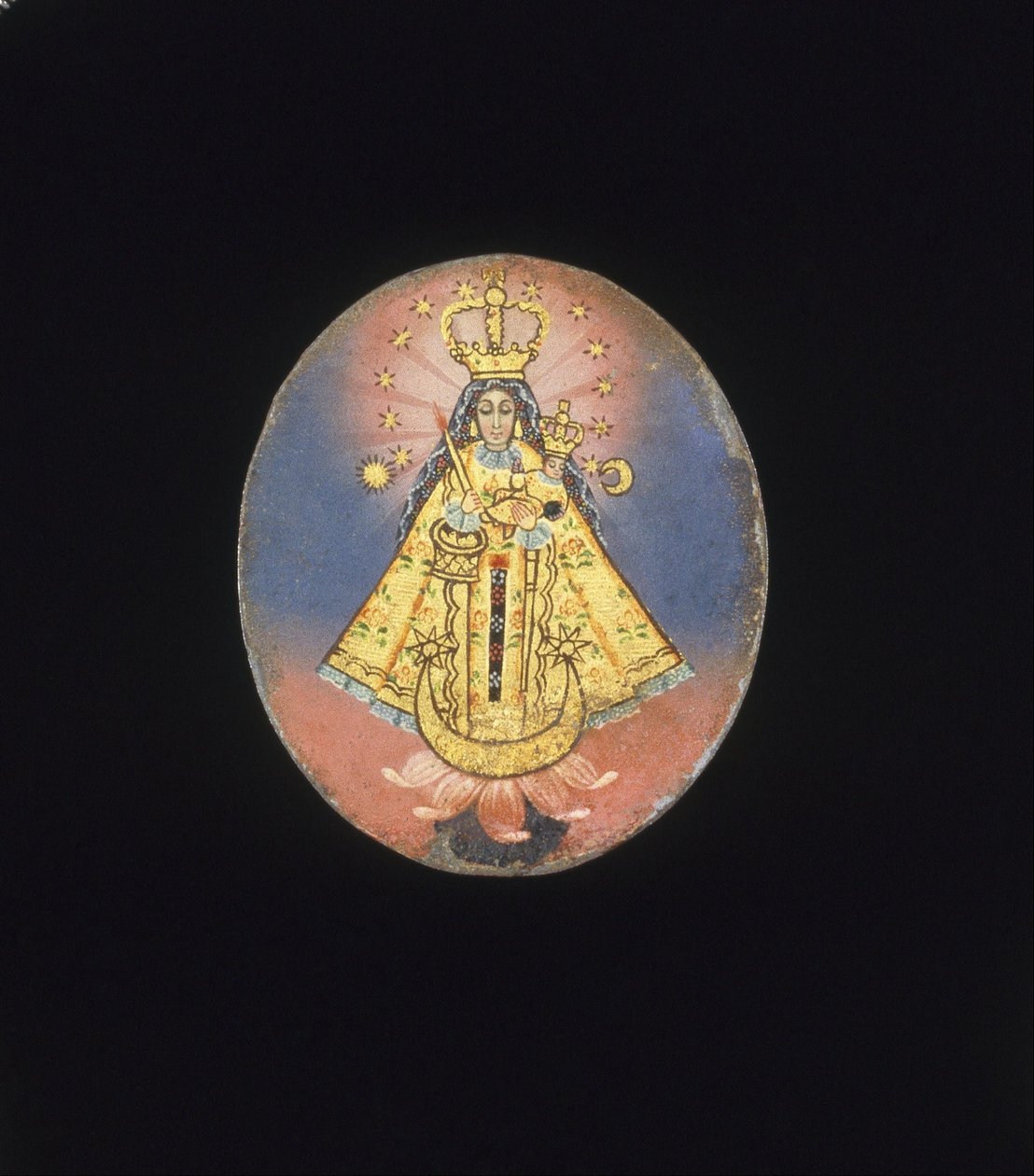 Medallón pintado (Recto: Virgen de Copacabana, Verso: Crucifixión con la Virgen de los Dolores, María Magdalena) de Unbekannt Unbekannt