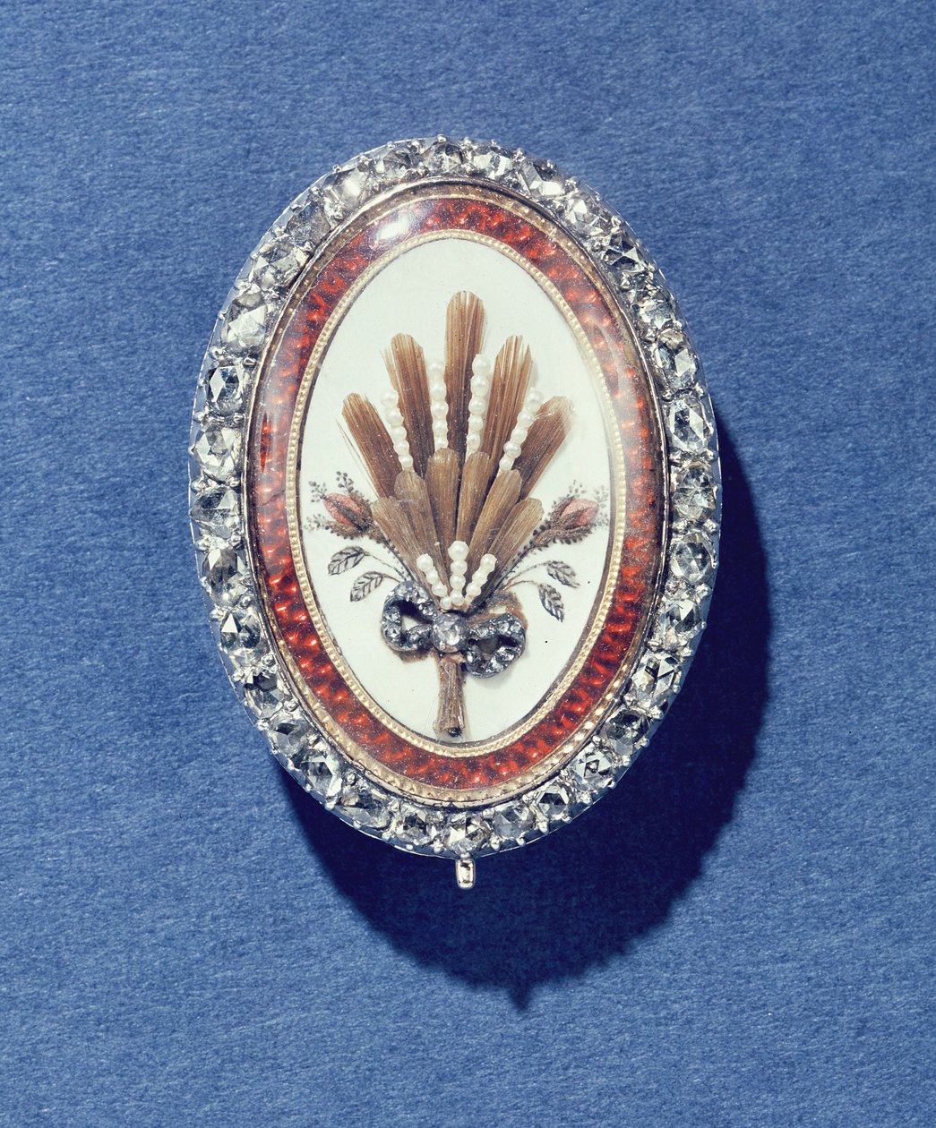 Colgante de diamantes de rosa, perlas esmaltadas y cabello de Unbekannt Unbekannt