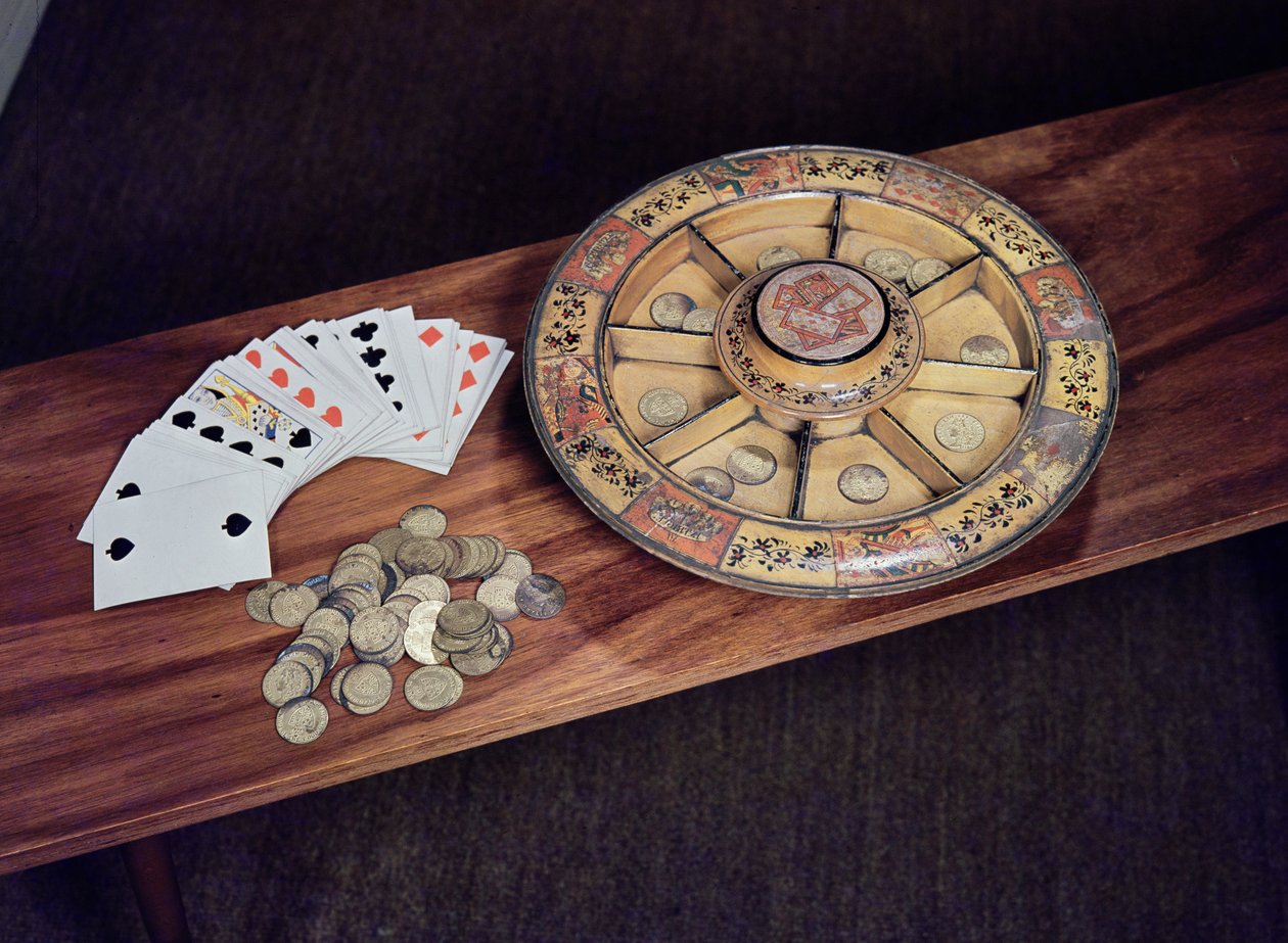 Tablero de Pope Joan, cartas y fichas de juego, mediados del siglo XIX de Unbekannt Unbekannt