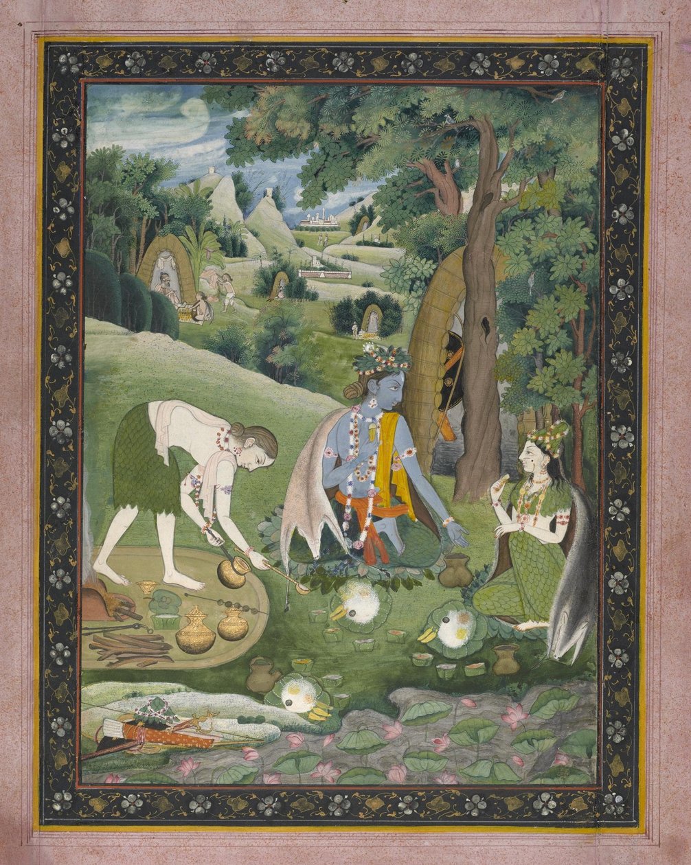Rama, Lakshmana y Sita cocinando y comiendo en el desierto de Unbekannt Unbekannt