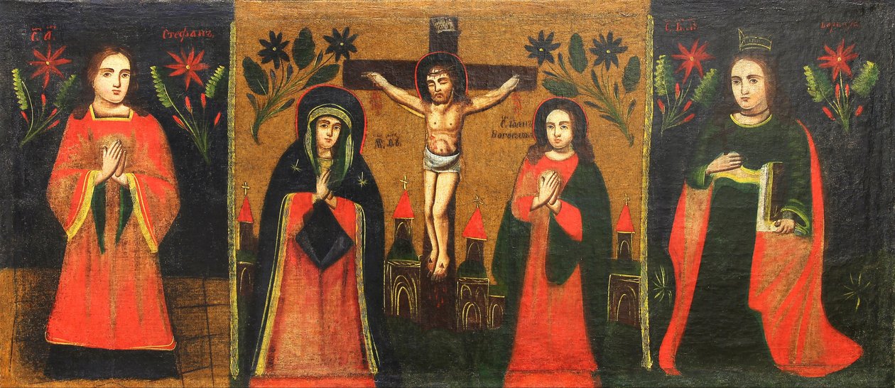 Pintor desconocido - San Esteban; Crucifijo con la Virgen de pie y Juan el Divino; Santa Bárbara de Unbekannt Unbekannt