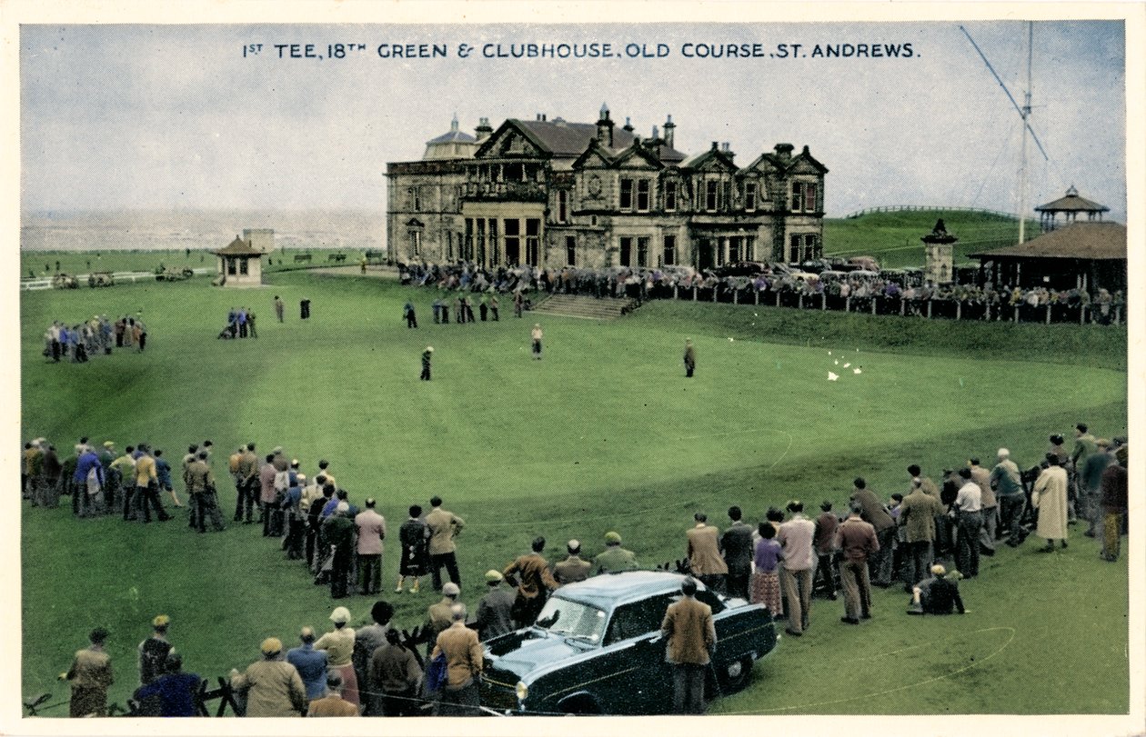 1er Tee, 18º Green y Casa Club, Old Course, St. Andrews, c1955 de Unbekannt