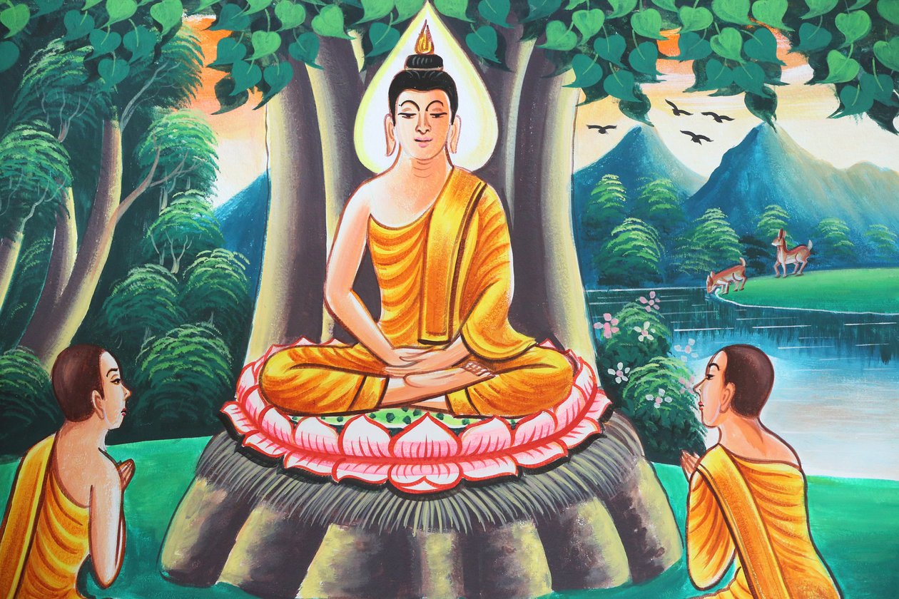 Pintura que representa la historia de la vida de Shakyamuni Buda de Unbekannt