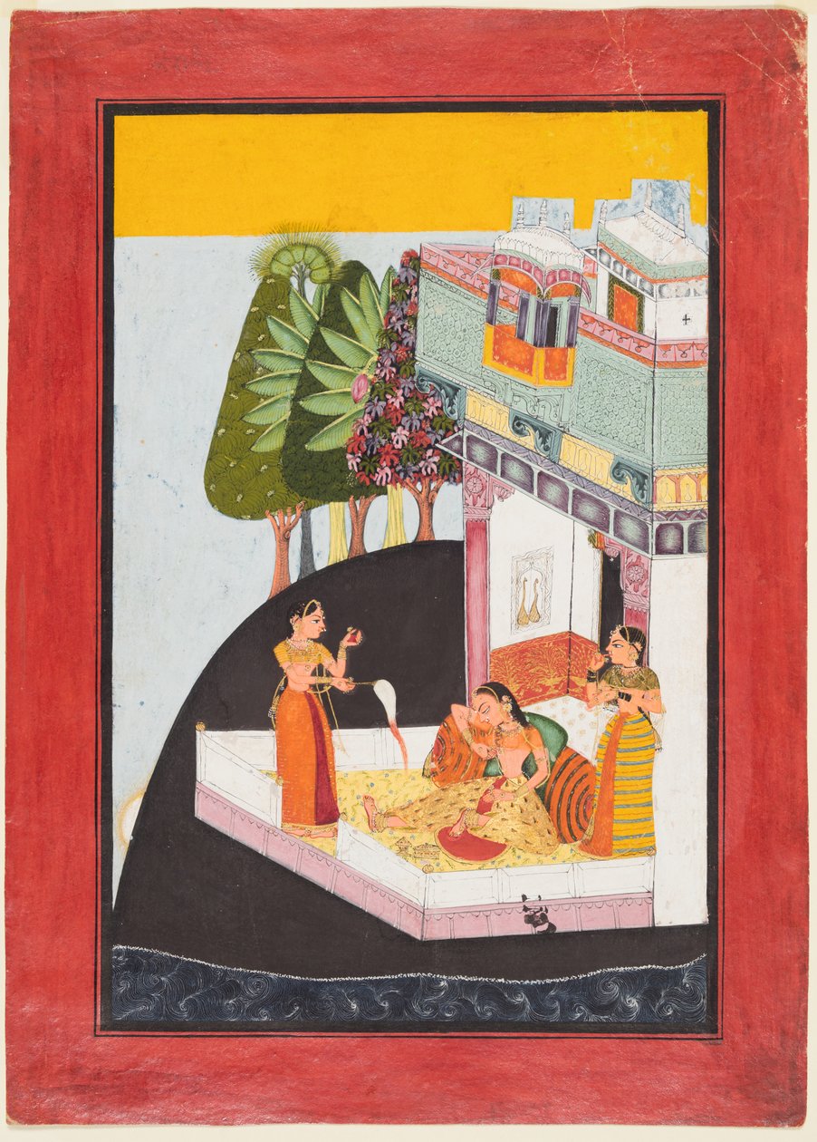 Una dama desconsolada en una terraza con asistentes, c. 1730 de Unbekannt