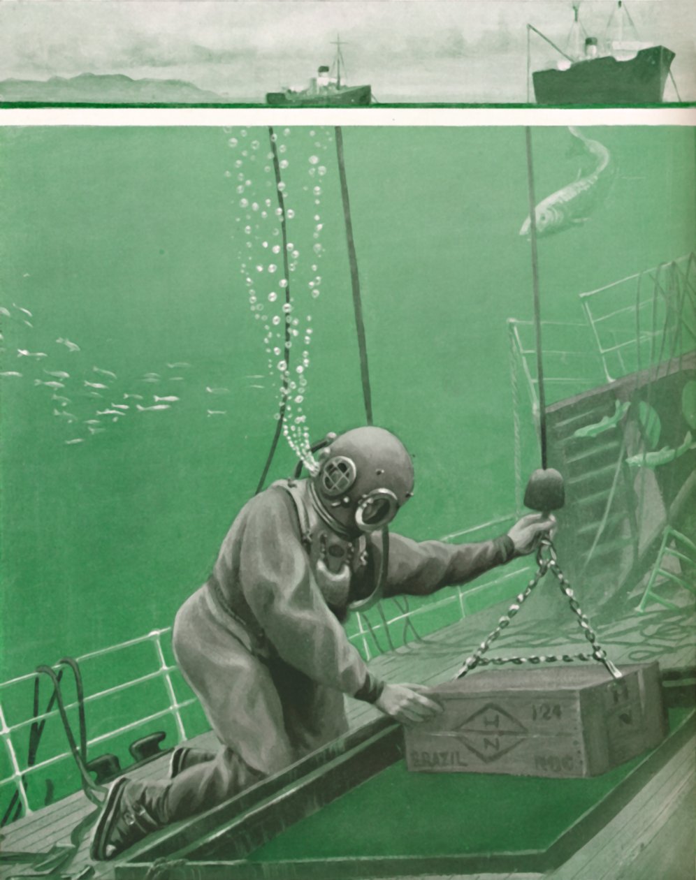 Un buzo trabajando bajo una presión enorme, 1935 de Unbekannt