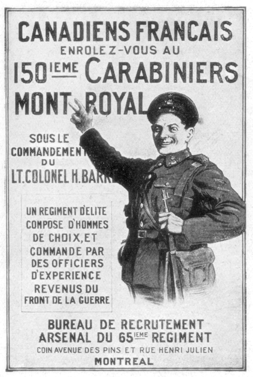 Un cartel de reclutamiento del ejército canadiense francés de Unbekannt