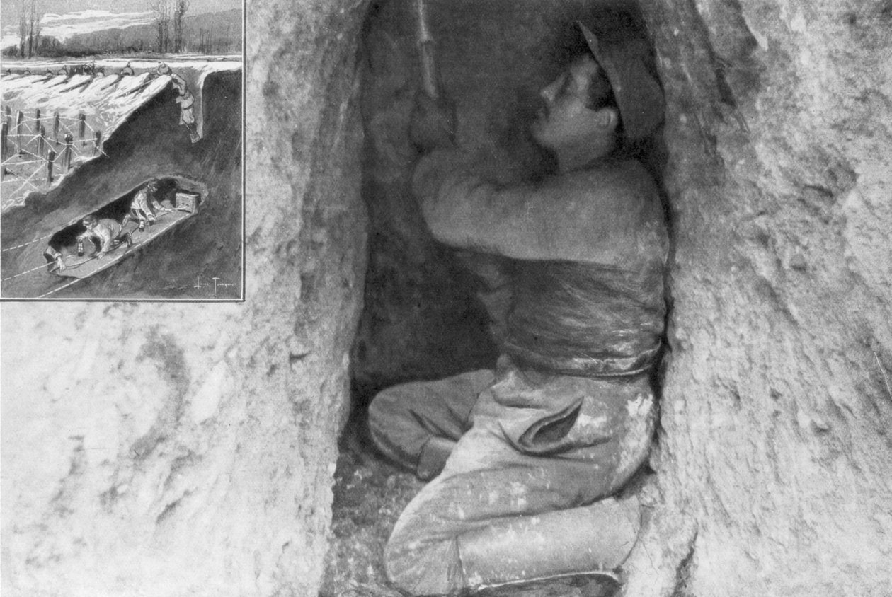 Un zapador francés cavando un túnel para colocar una mina bajo las líneas enemigas, Francia de Unbekannt