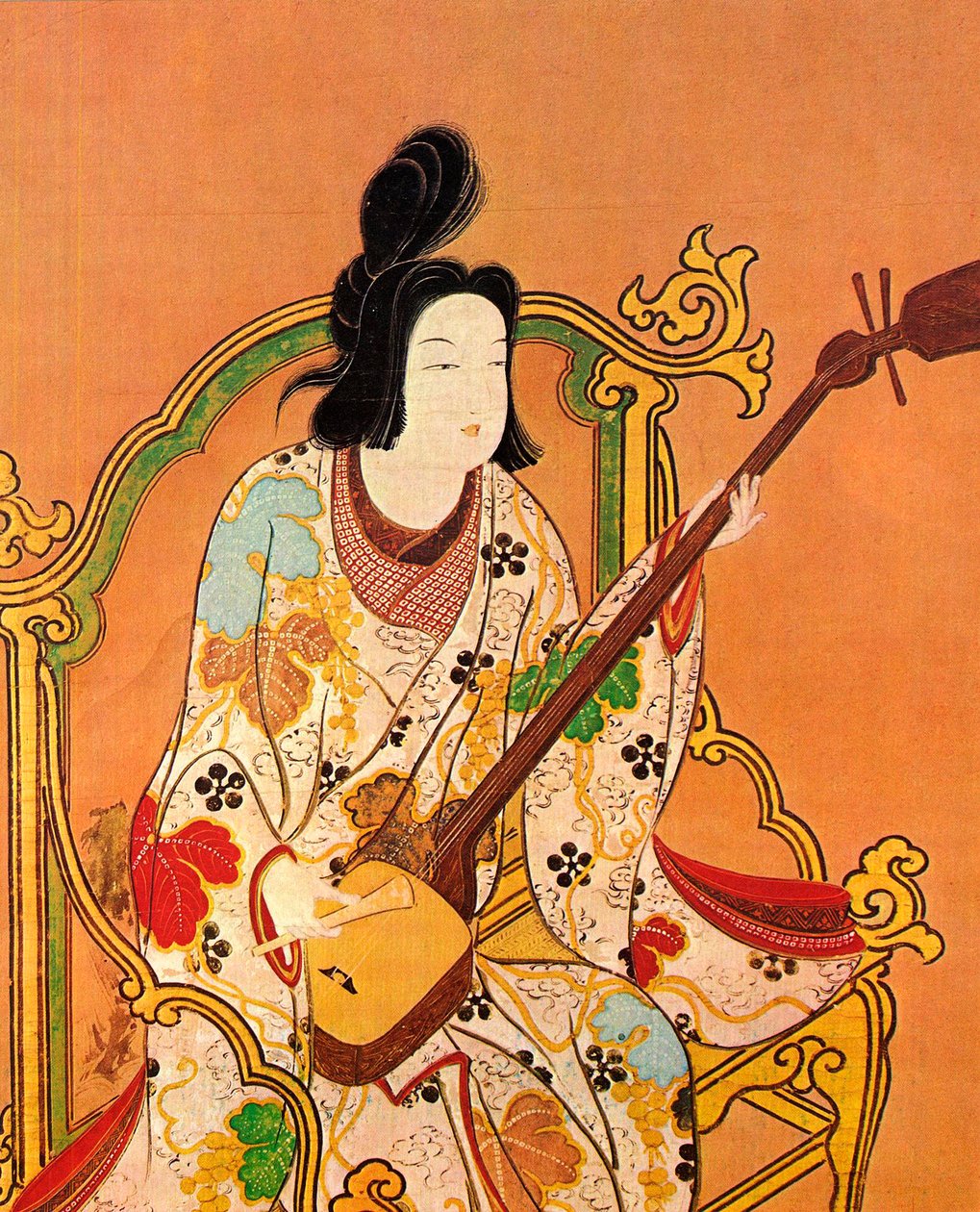 Una niña tocando un shamisen, segunda mitad del siglo XVII de Unbekannt