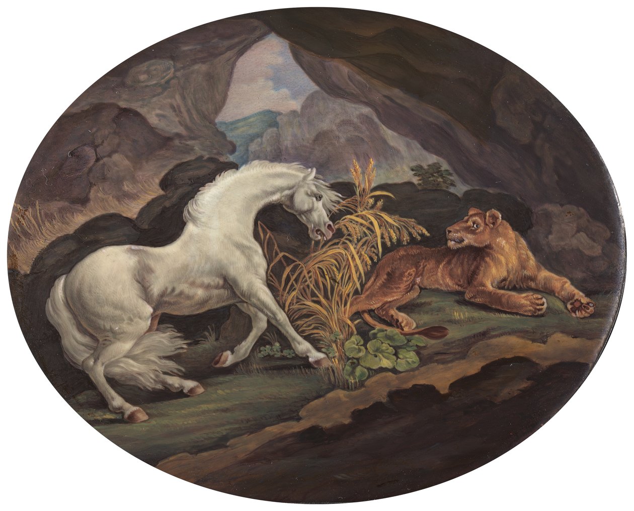 Un caballo asustado por una leona, ca. 1800 de Unbekannt