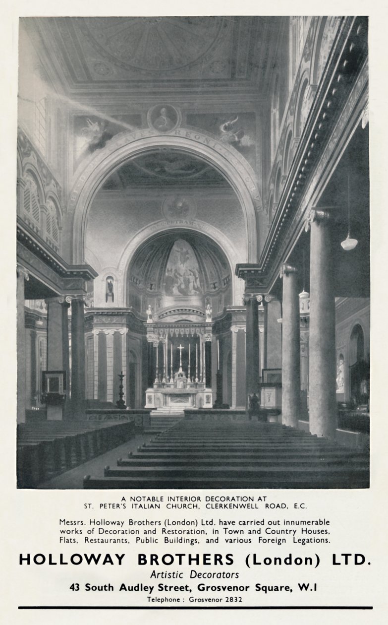Una notable decoración interior en la Iglesia Italiana de San Pedro, 1933 de Unbekannt