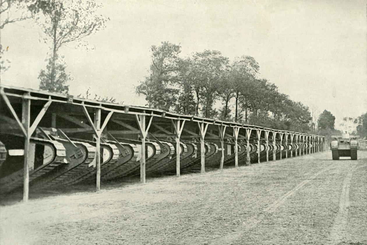 Un parque de tanques británicos justo detrás de la línea del frente, 1919 de Unbekannt