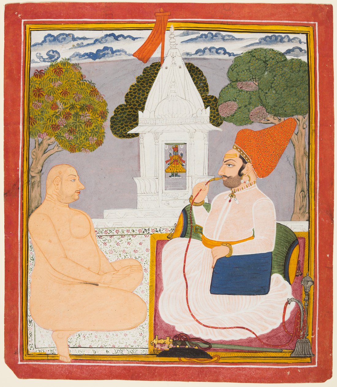 Un Noble Rathor Visitando a un hombre santo Digambara en un Santuario de Vishnu, probablemente Baba Atmaram, c. 1760 de Unbekannt