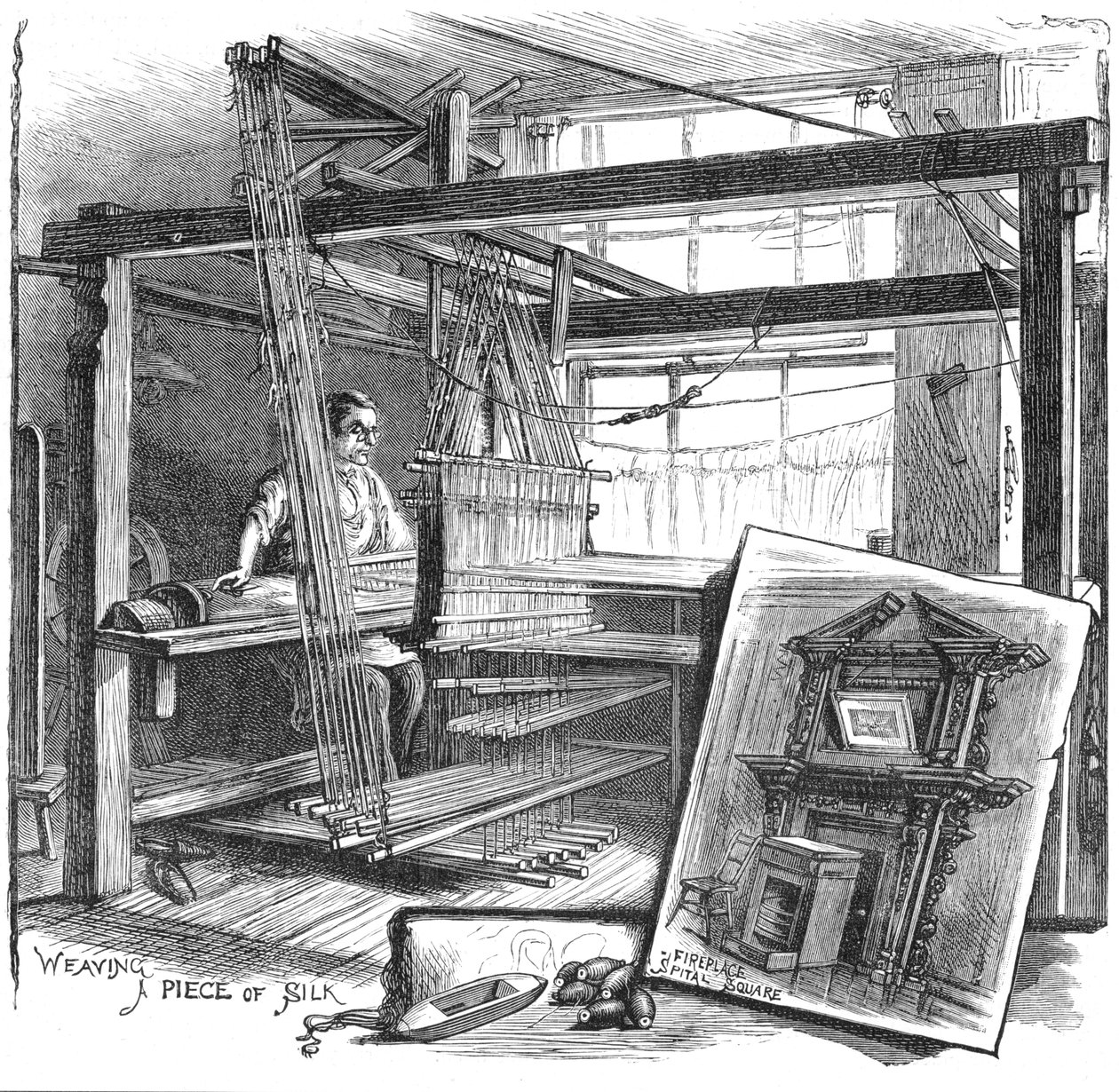 Un tejedor de seda de Spitalfields en su telar manual de Unbekannt