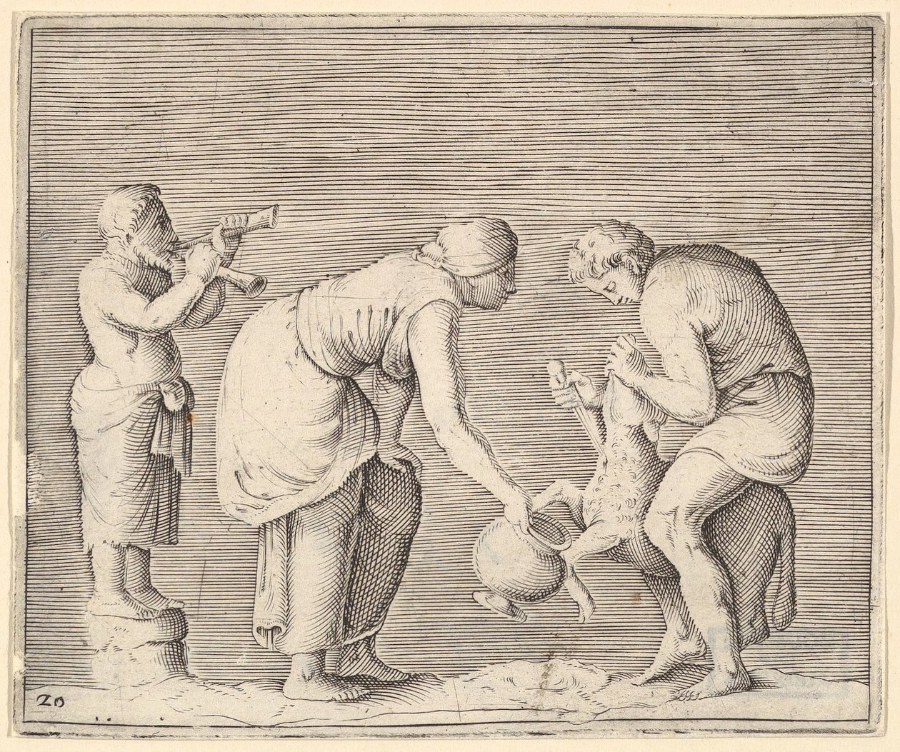 Una Mujer Recogiendo Sangre de una Oveja, publicado ca. 1599-1622 de Unbekannt