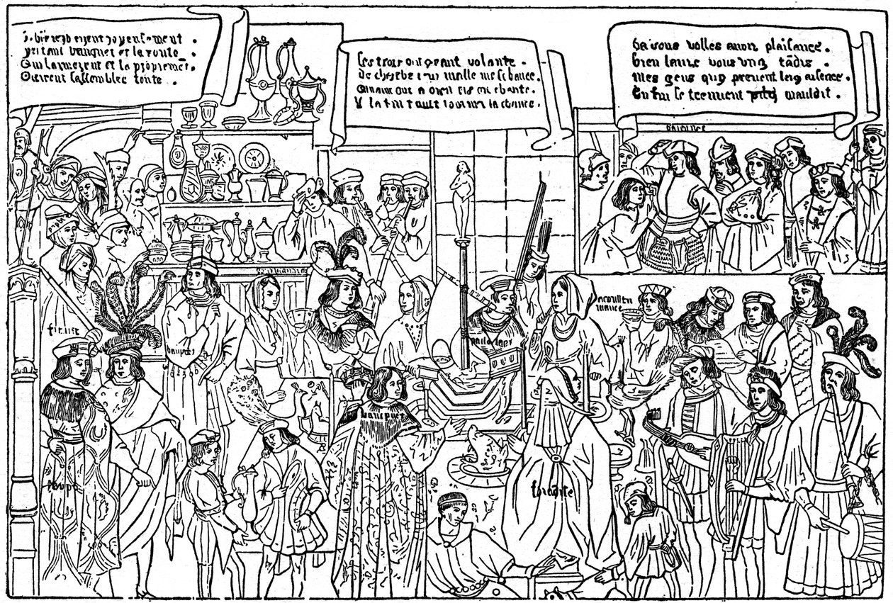 Un banquete, finales del siglo XV, 1910 de Unbekannt