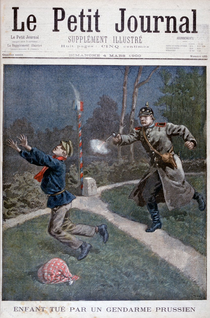 Un niño disparado por un gendarme prusiano escapando de una correccional, 1900 de Unbekannt