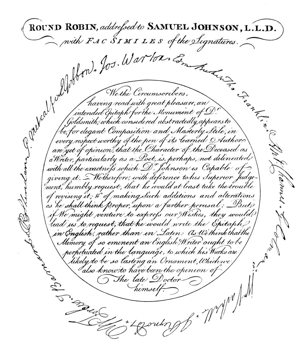 Facsímil de la placa en la primera edición de la Vida de Johnson de Boswell de Unbekannt