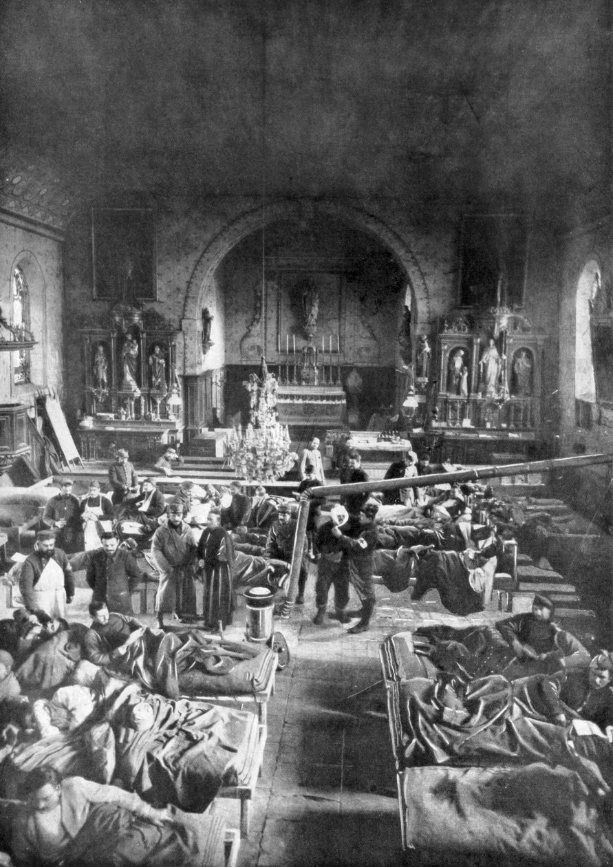 Una estación de campo en el frente, en la nave de una iglesia rural, Primera Guerra Mundial de Unbekannt