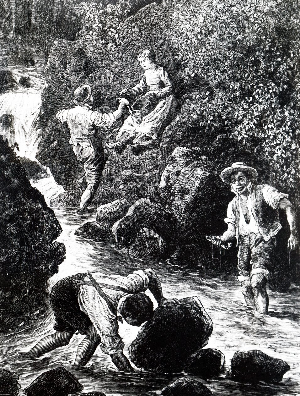 Un grupo de jóvenes pescando de Unbekannt