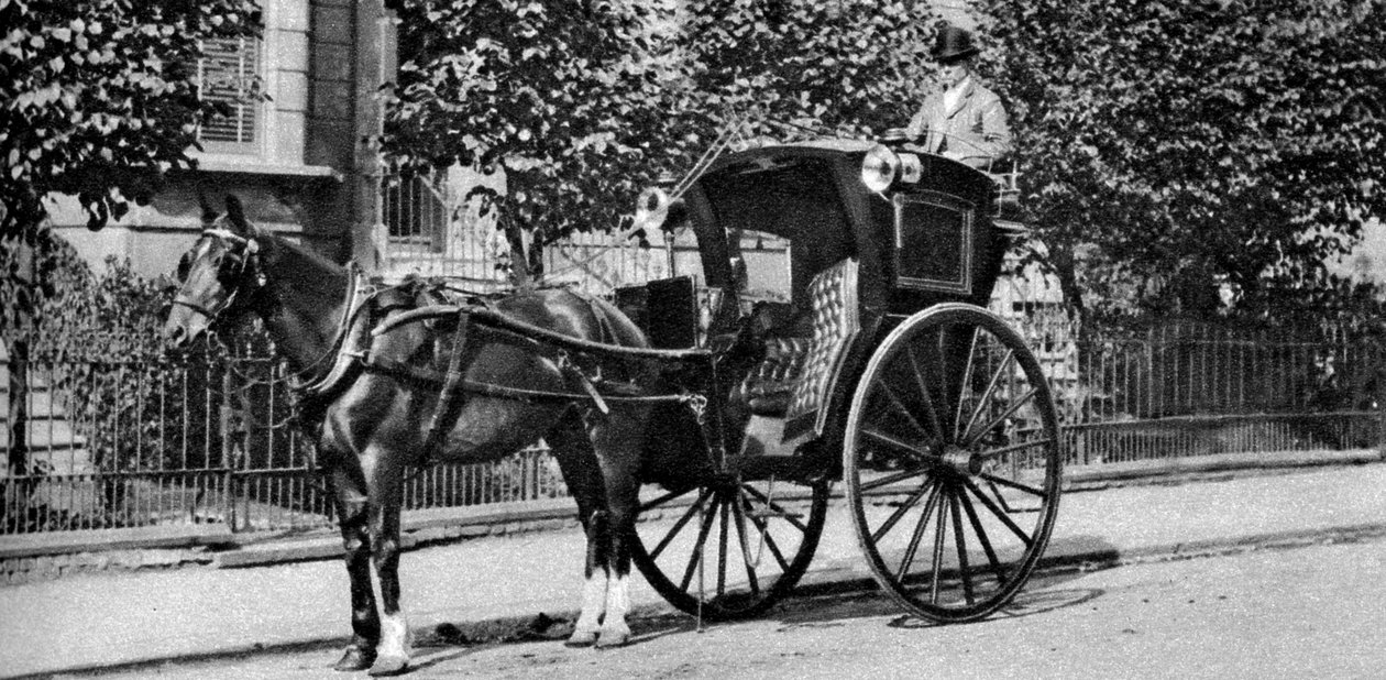 Un coche de alquiler tirado por caballos, Londres, 1926-1927 de Unbekannt