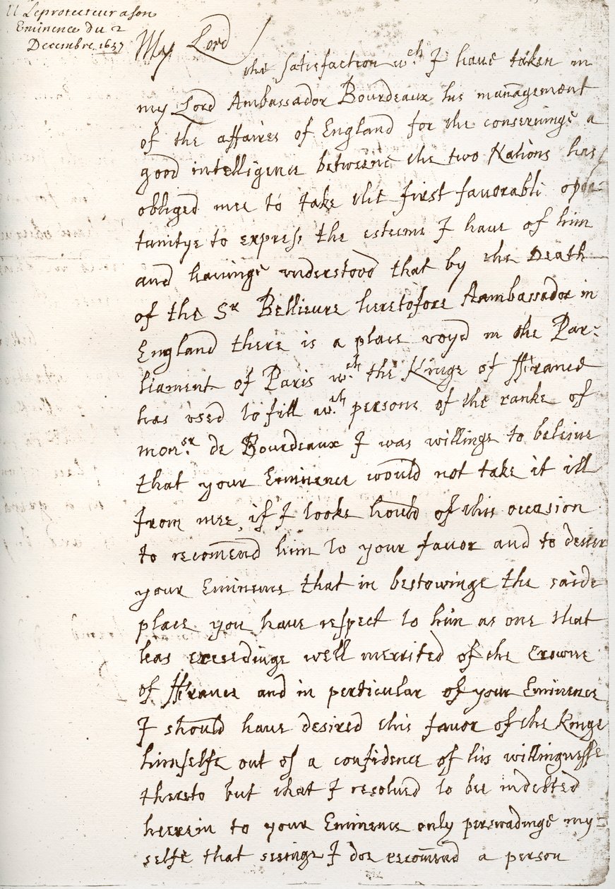 Una carta de Oliver Cromwell al Cardenal Mazarino, 4 de diciembre de 1657, 1899 de Unbekannt
