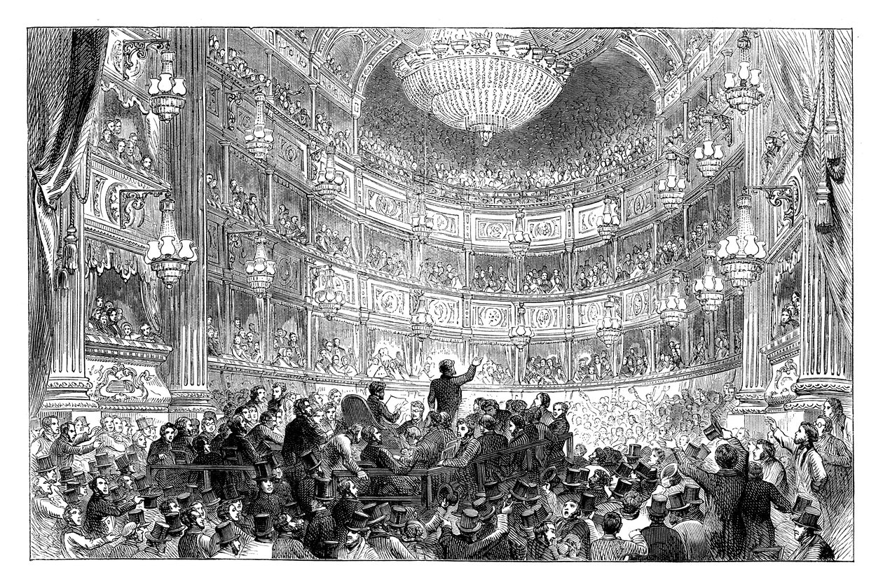 Una reunión de la Liga Anti-Corn Law en el Teatro Drury Lane, Londres, 1838 c1895 de Unbekannt