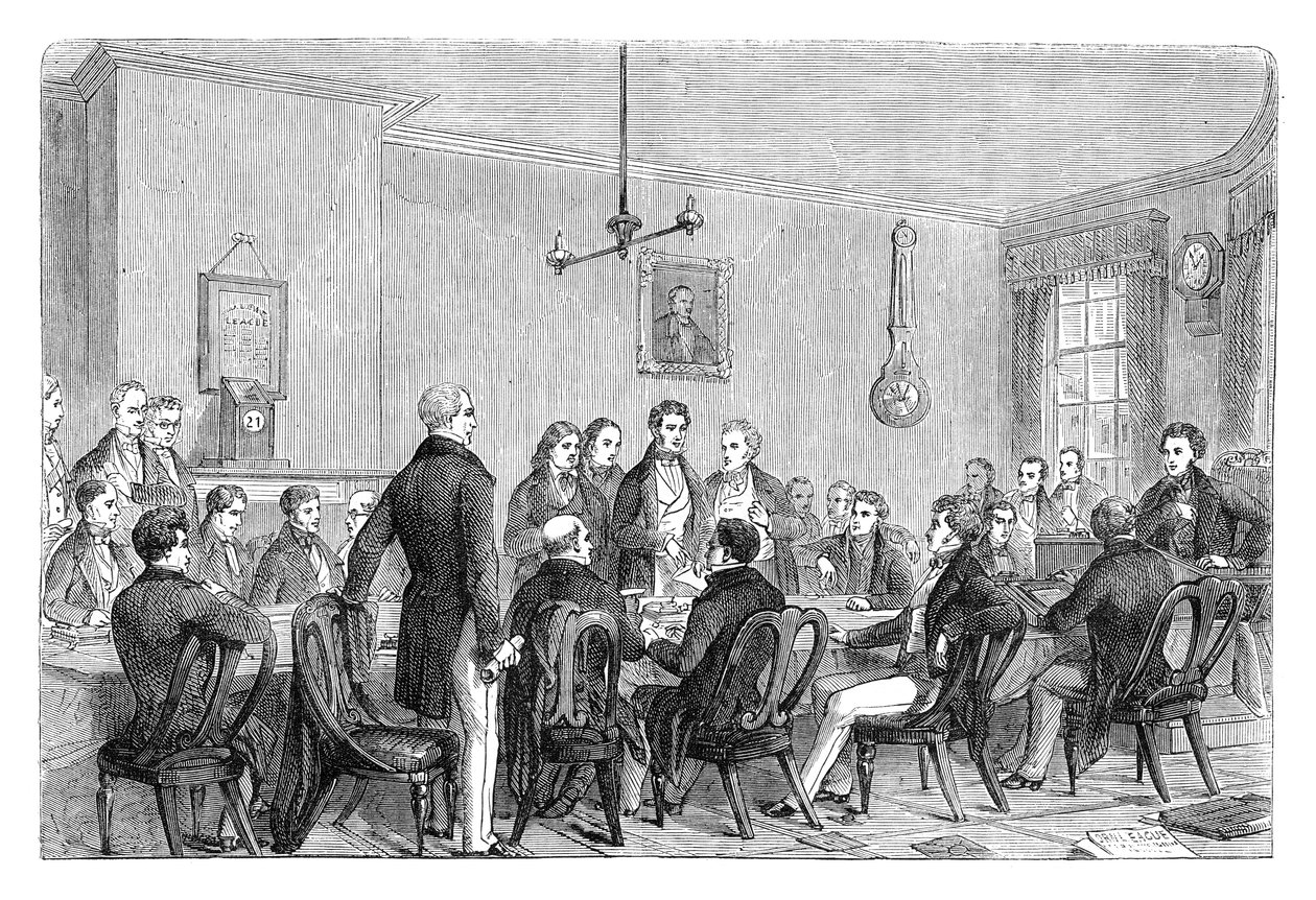 Reunión de la Liga Anti-Corn Law en Newalls Building, Manchester, 1838 c1895 de Unbekannt