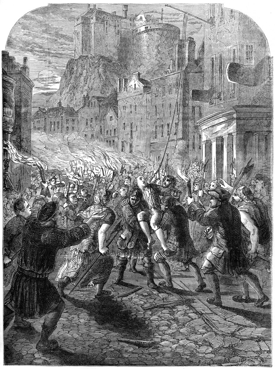 Una multitud llevando al Capitán John Porteous a su ejecución, Edimburgo, 1736 siglo XIX de Unbekannt