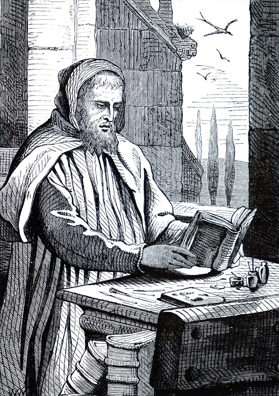 Un monje iluminando un manuscrito de Unbekannt