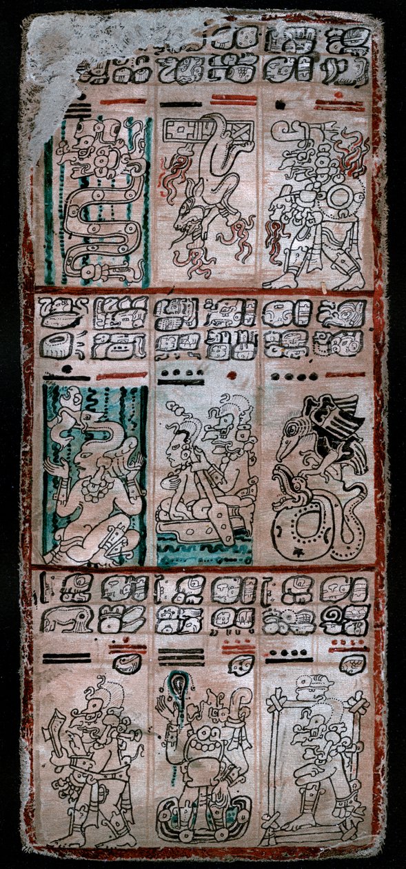 Una página del códice de Dresde, manuscrito maya, 1901 de Unbekannt