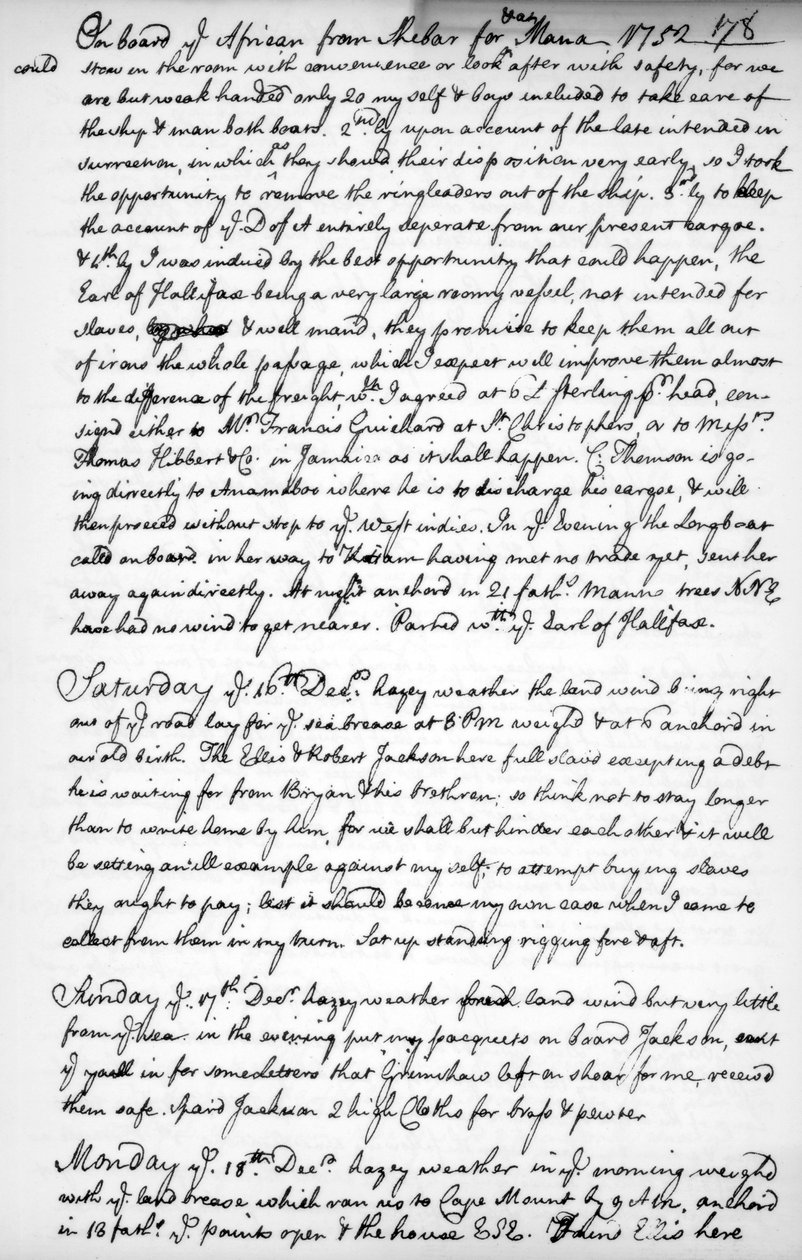 Una página del diario de John Newton de Unbekannt