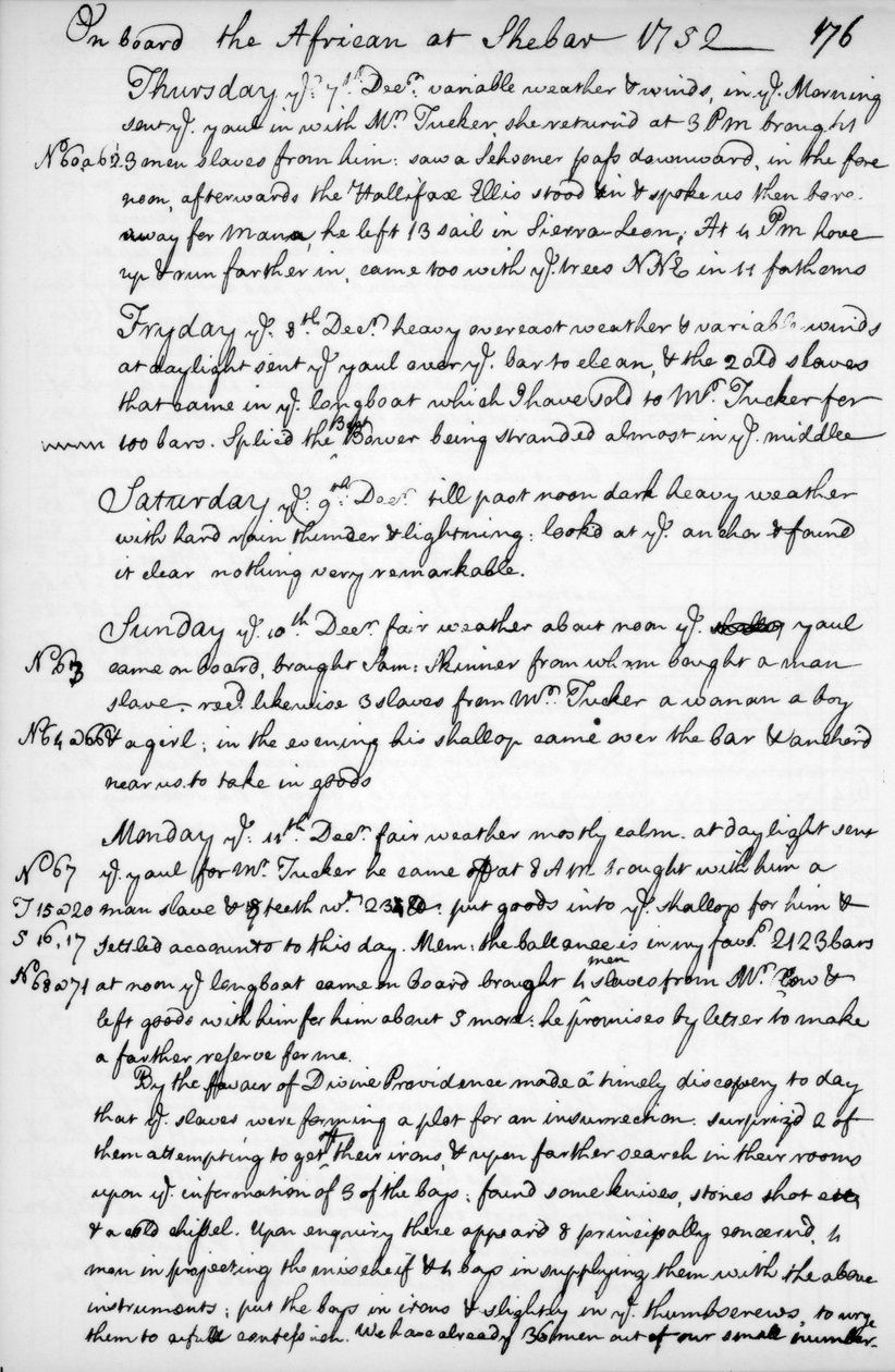 Una página del diario de John Newton de Unbekannt