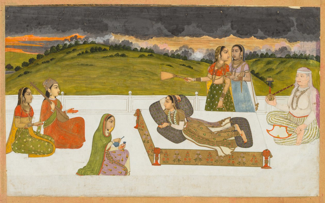 Una princesa reclinada en una terraza con asistentes, c. 1730-1740 de Unbekannt