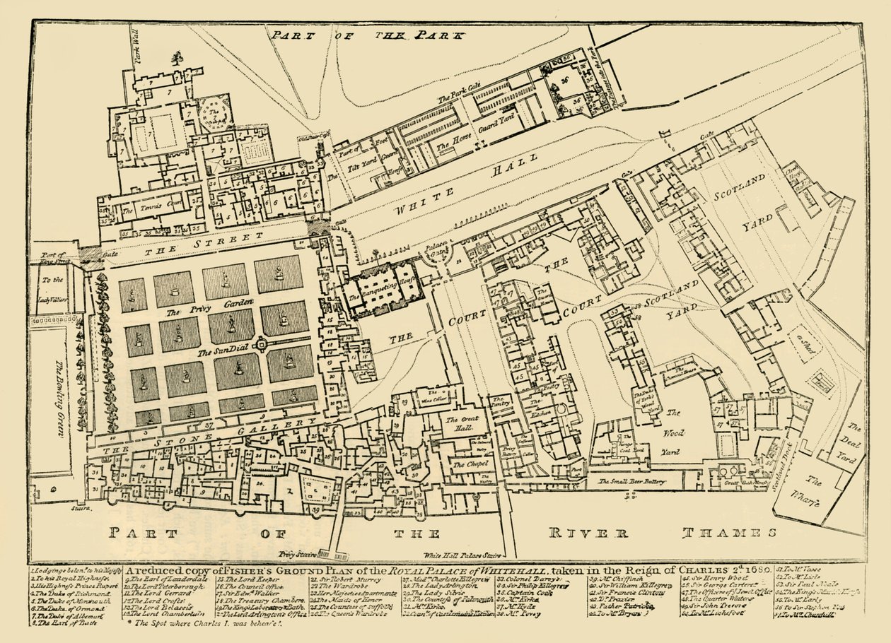 Una copia reducida del Plano del Palacio Real de Whitehall de Fisher, 1680, 1881 de Unbekannt