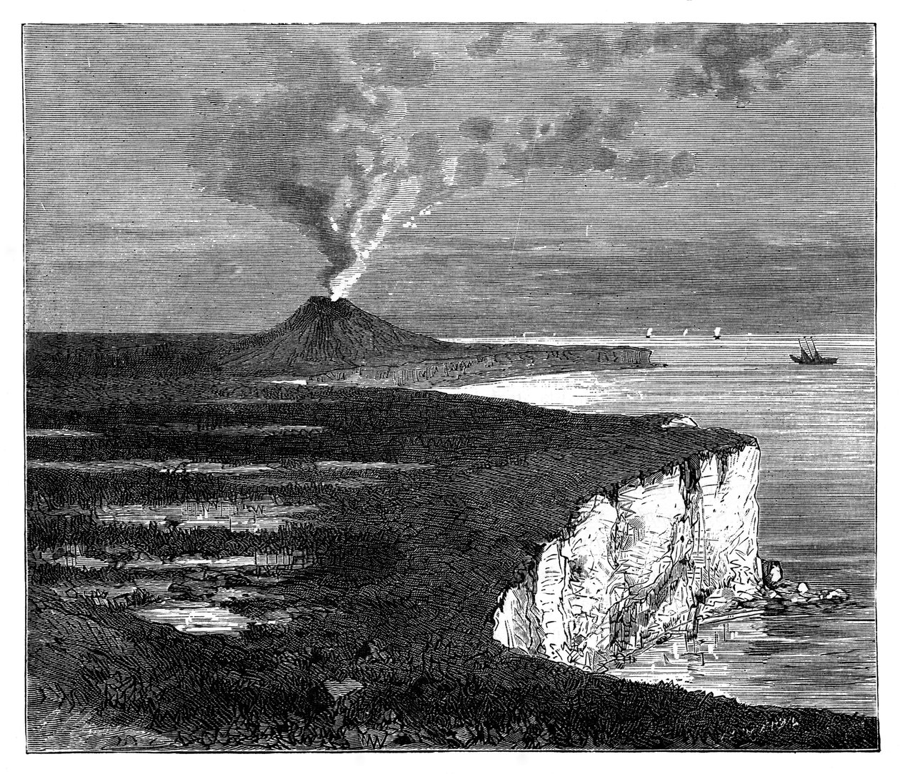 Un volcán en escudo en la isla de Reunión, Océano Índico, c1890 de Unbekannt