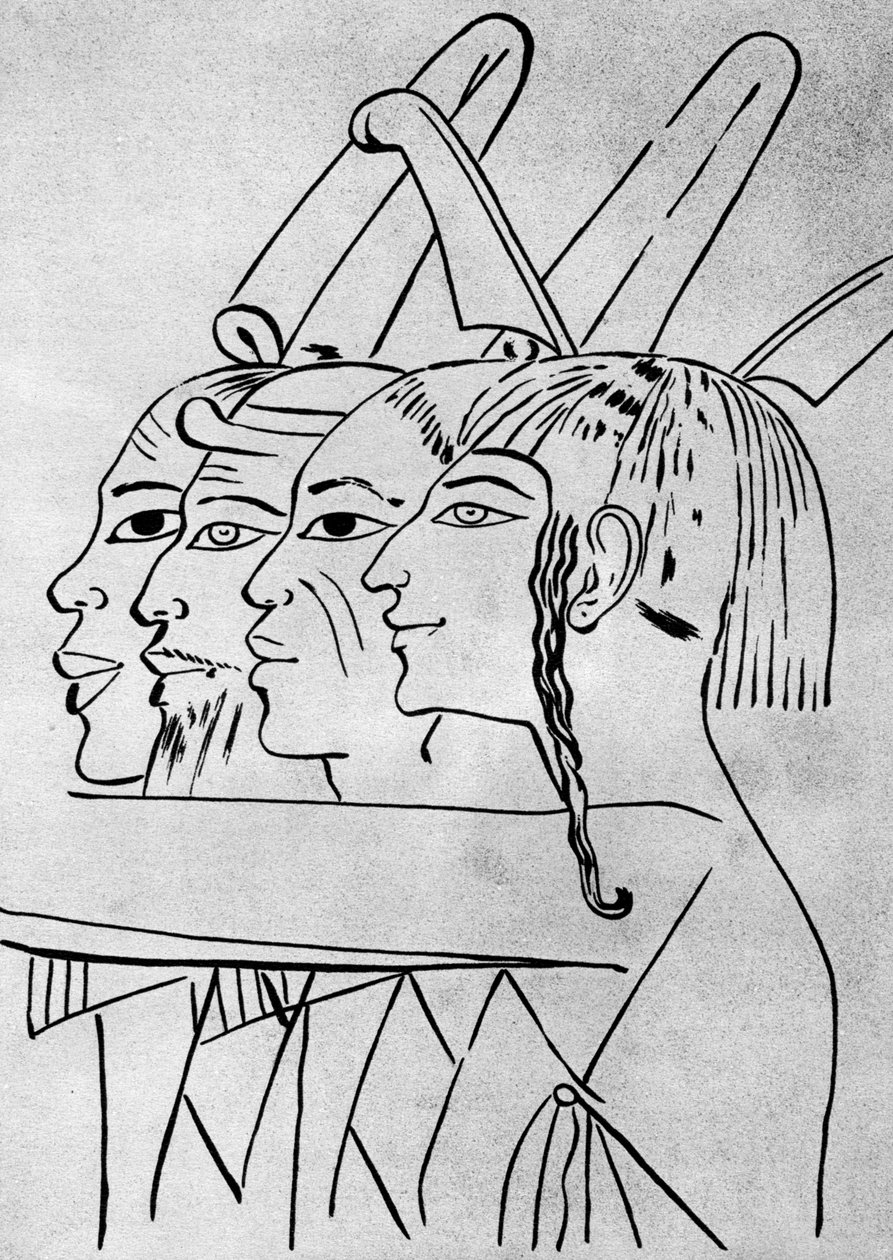 Un boceto de hombres africanos y asiáticos de la tumba del Rey Seti I, Tebas, Egipto de Unbekannt