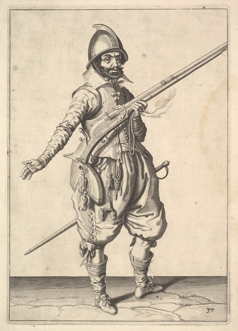 Un soldado de guardia liberando su mano derecha, de la serie Marksmen, placa 37, en Wapenhandeli de Unbekannt