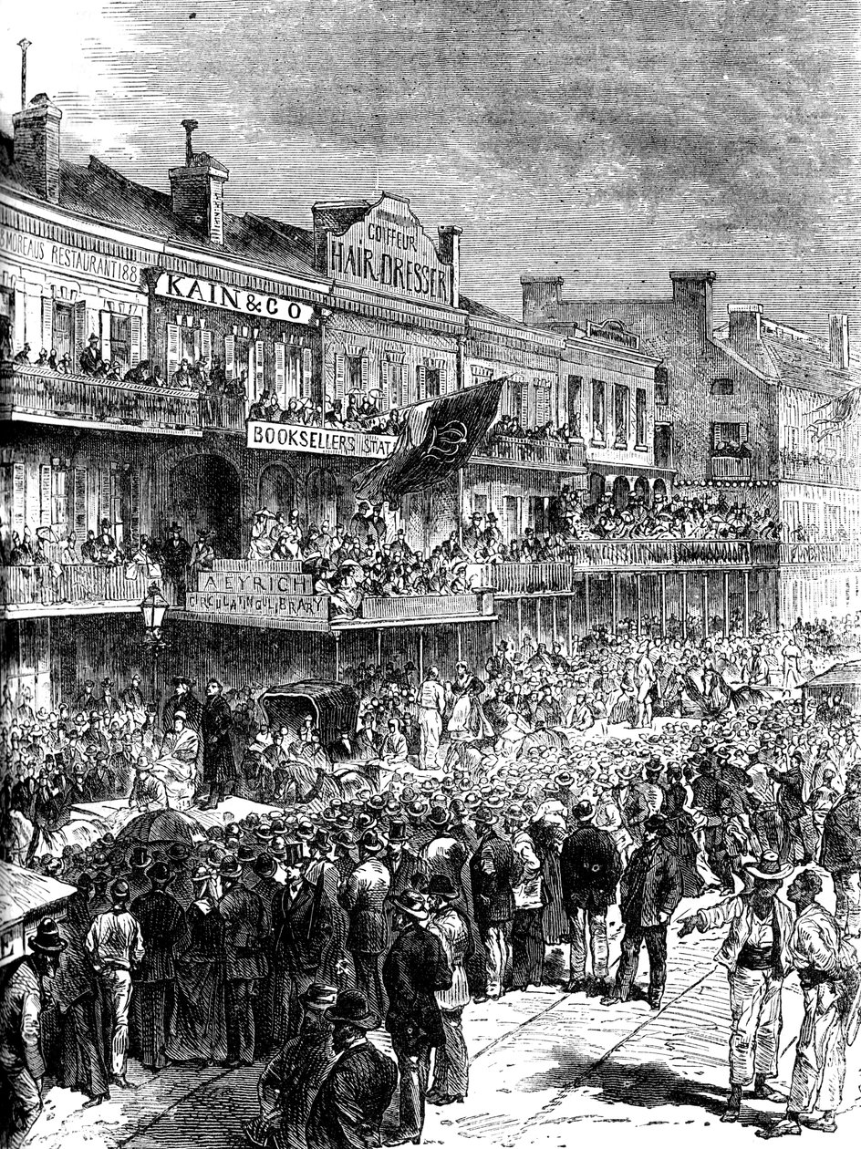 Una calle en Nueva Orleans el día de las elecciones, 1860 c1880 de Unbekannt