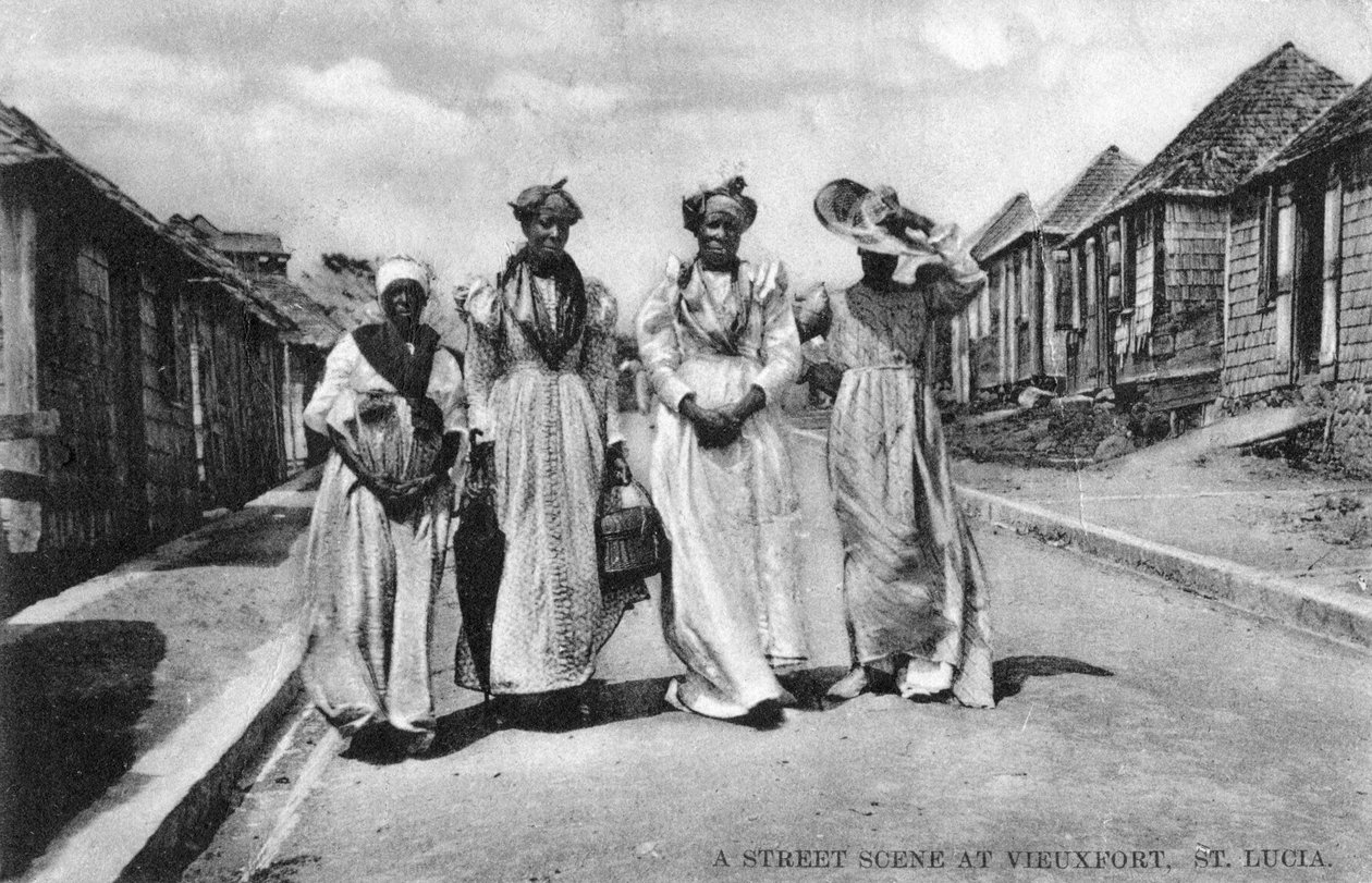 Escena de calle en Vieuxfort, Santa Lucía, principios del siglo XX de Unbekannt