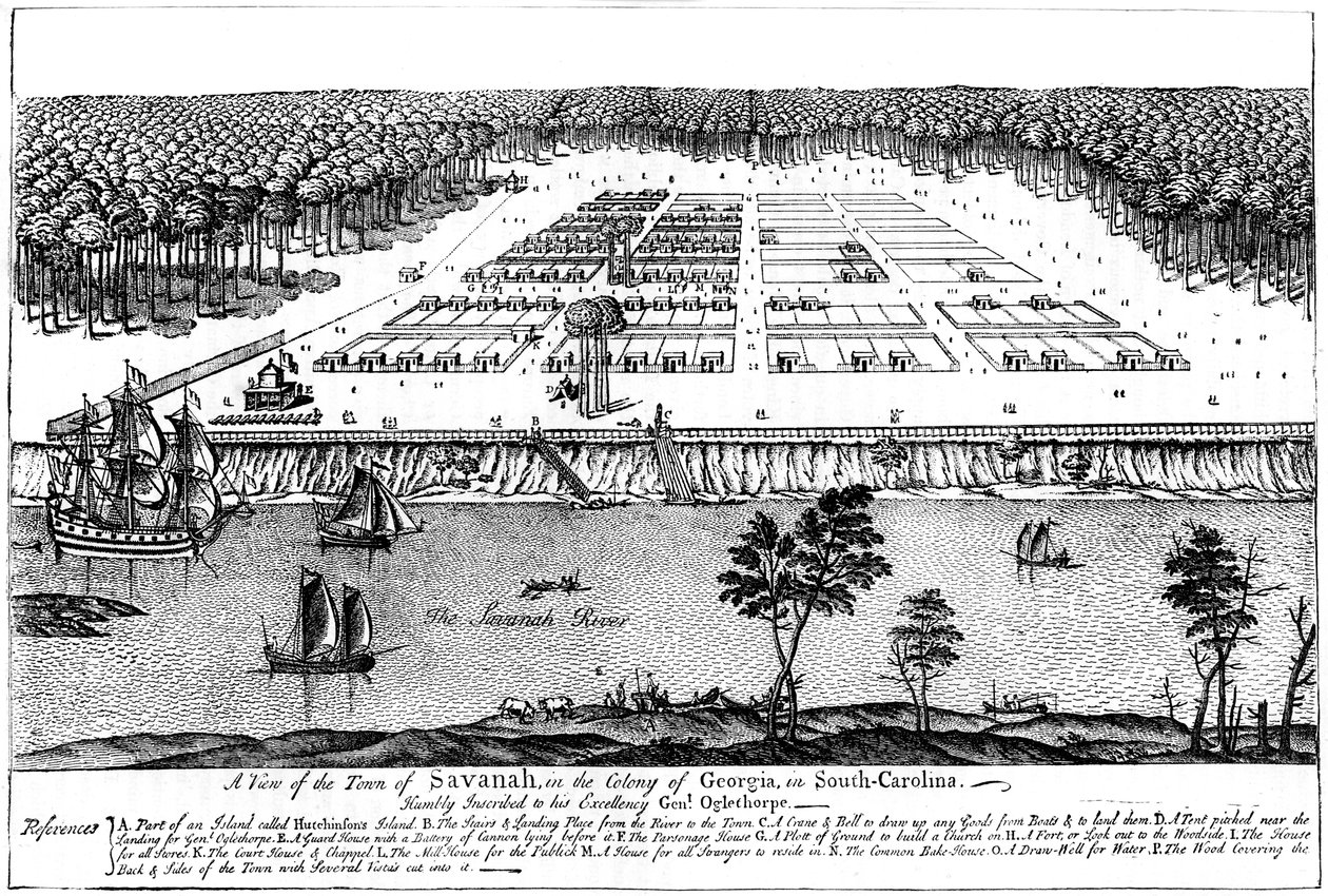 Vista de la ciudad de Savannah, en la colonia de Georgia, Carolina del Sur, 1741, c1880 de Unbekannt