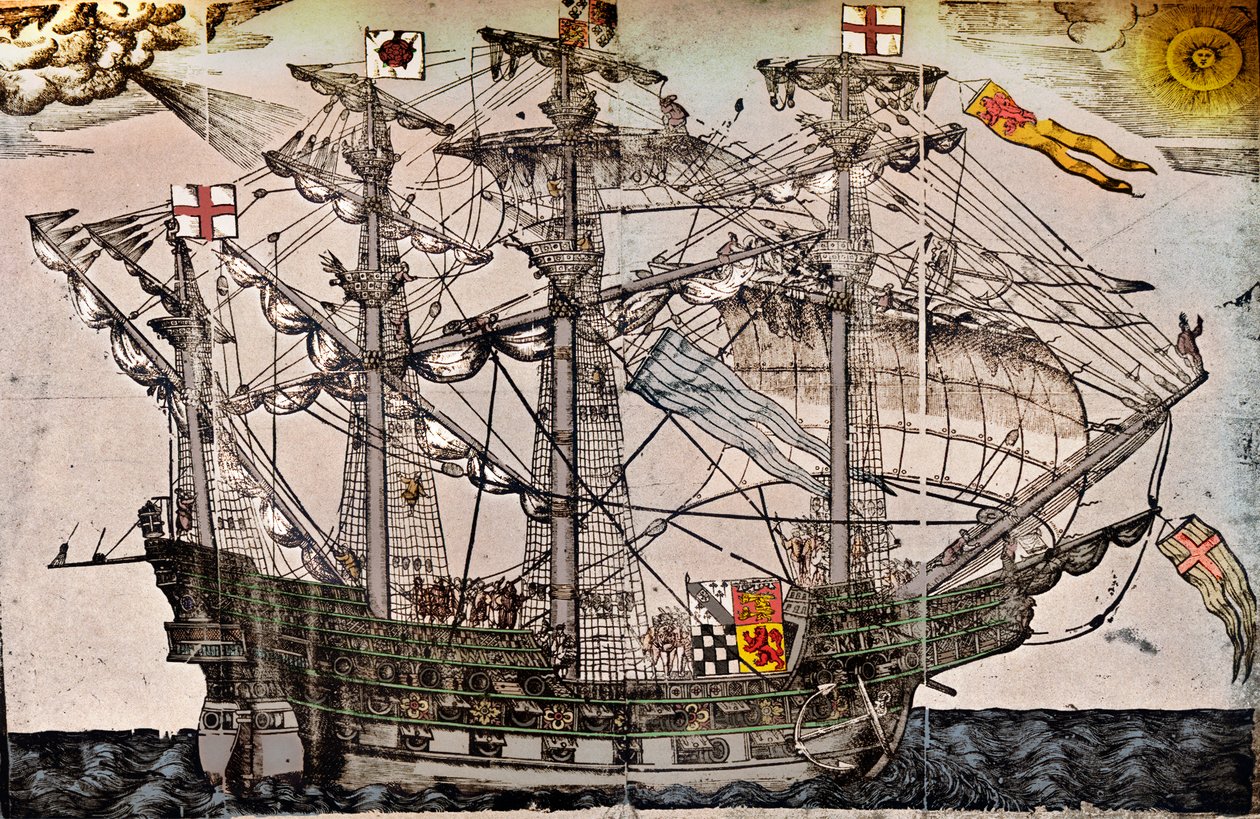 Un grabado en madera de un barco que se cree que es el Ark Royal, c. 1587 de Unbekannt