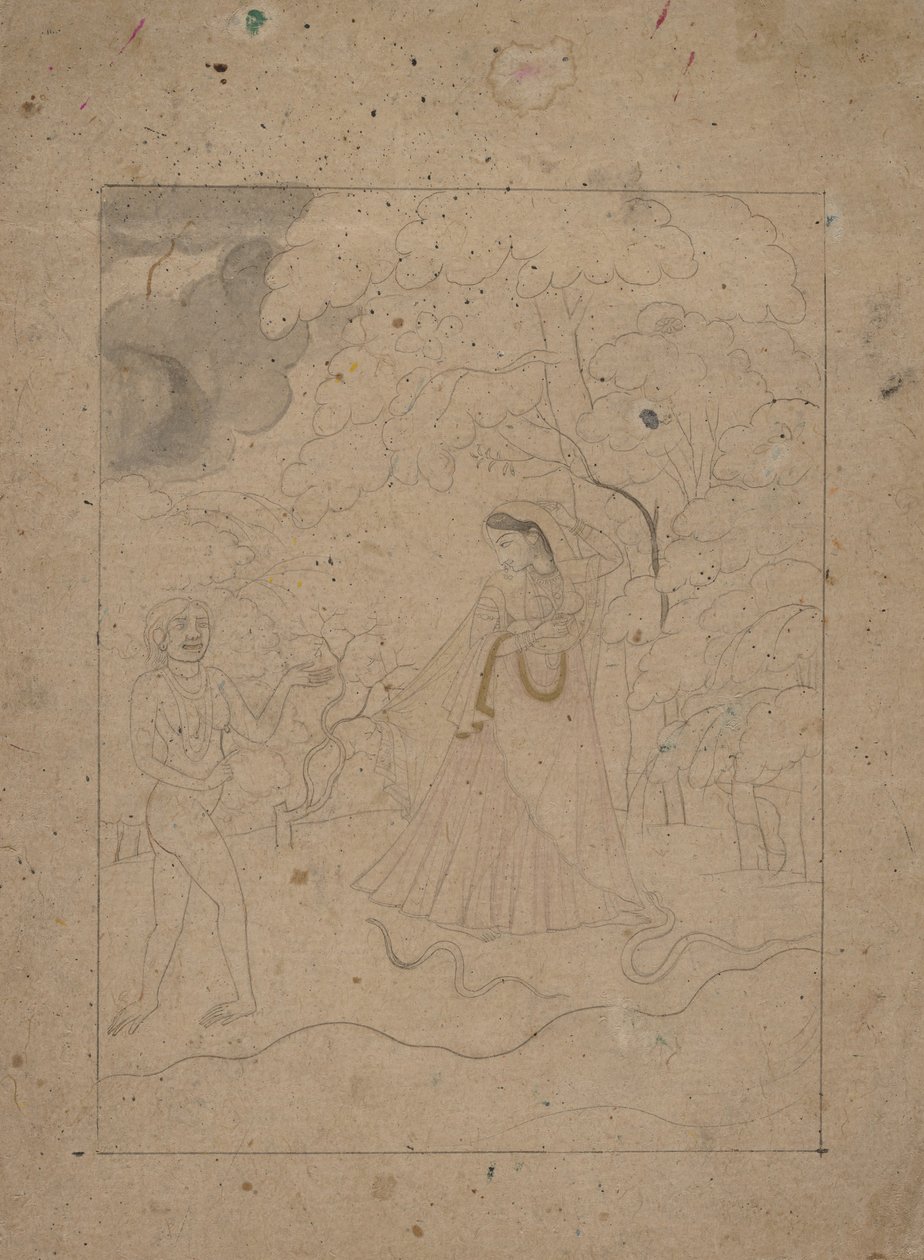 Heroína Abhisarika desafiando la noche, ca. 1800 de Unbekannt